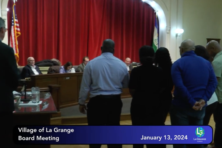 A New Police Officer is sworn in during the Village of La Grange's Board Meeting on January 13, 2025.