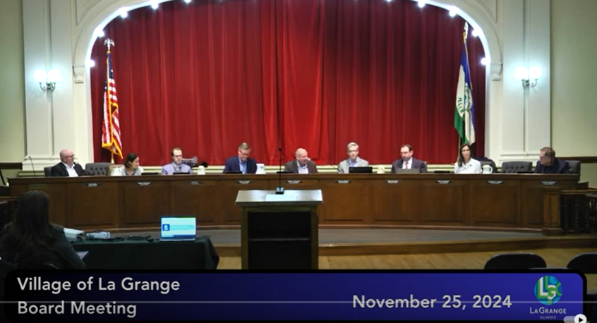 A panoramic shot of the La Grange Village Board during their meeting on November 25, 2024.